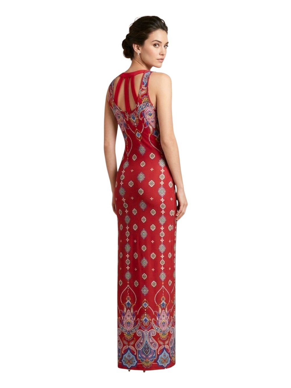 Women’s Boho Red Print Sleeveless Long Maxi Dress Size Large Colorful Vacation